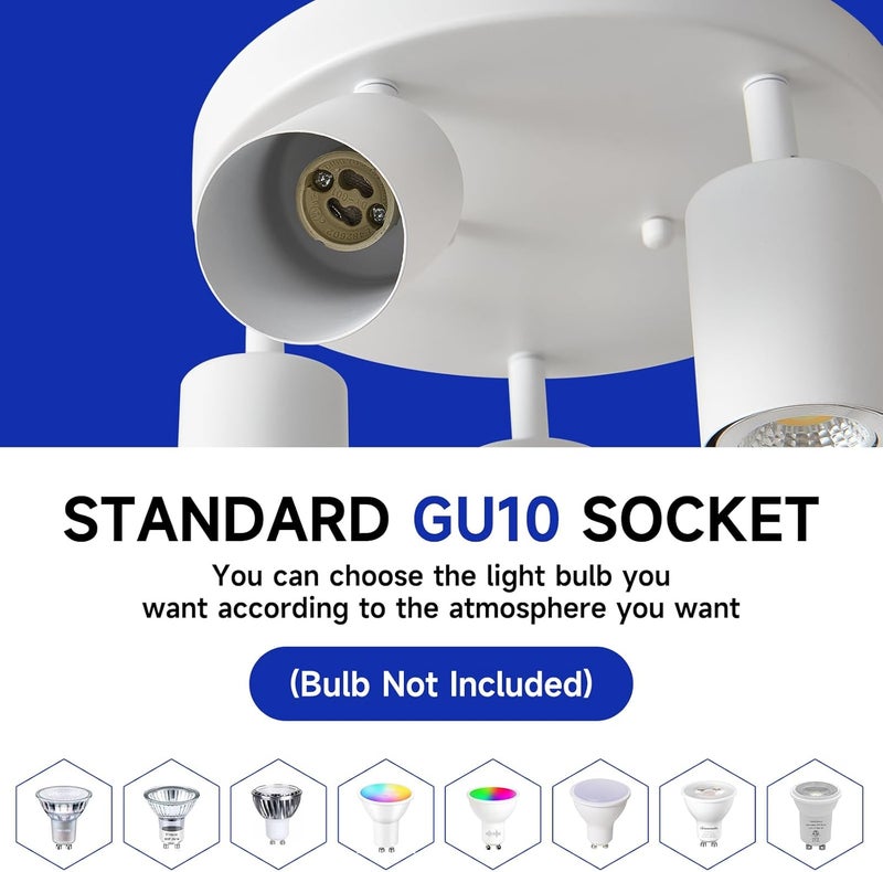 EGM Adjustable 5-Light Kitchen Spot Light Fixture, White Round Track Lighting Fixtures, GU10 Flush Mount Directional Ceiling Light for Bedroom - Image 5